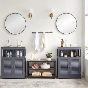 Kúpeľňová skrinka, voľne stojaca skrinka s lamelovými dvierkami, sivá