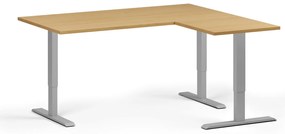 Výškovo nastaviteľný stôl, 160x140 cm, 3 motory, L/P, sivá podnož, buk