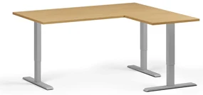 Výškovo nastaviteľný stôl, 160x140 cm, 3 motory, L/P, sivá podnož, buk