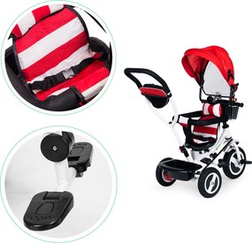 ECOTOYS trojkolka 360° otočné sedadlo, skladacia strieška, bezpečnostné pásy, červená