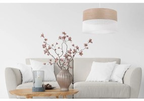 Závesné svietidlo Wood, 1x béžová dubová dýha/biele PVC tienidlo, (fi 35cm)