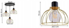 Závesné svietidlo Mobi, 3x zlaté drôtené tienidlo, (výber z 2 farieb konštrukcie), o