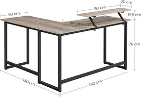 Rohový písací stôl Vasagle Alinru v tvare L béžová