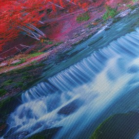 Obraz vodopádu v červenom lese (150x105 cm)