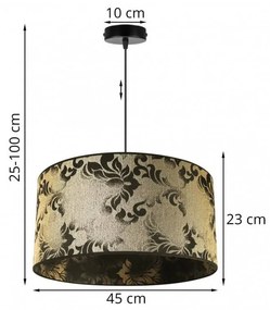 Závesné svietidlo WERONA 1, 1x čierne/zlaté textilné tienidlo so vzorom, (fi 45cm)