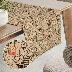 Biante Dekoračný behúň na stôl PML-093 Pes medzi mačkami na hnedobéžovom 45x140 cm