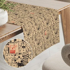 Biante Dekoračný behúň na stôl PML-093 Pes medzi mačkami na hnedobéžovom 20x120 cm