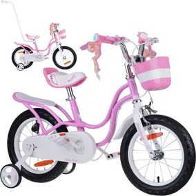 RoyalBaby detský bicykel 14 palcov Little Swan s košíkom a bočnými kolieskami RB14-18 ružový