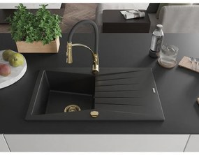 Mexen Cesar, 1-komorový granitový drez 775x470x190 mm a drezová batéria Aster, čierna, 6514-77-73450-57-G