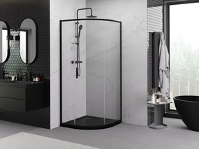 Mexen Exo, štvrťkruhový sprchovací kút s posuvnými dverami 90 x 90 cm, 6mm číre sklo, čierny profil, 8131-090-090-70-00