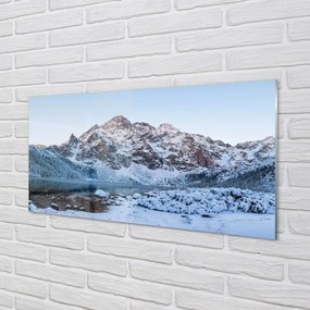 Sklenený obraz Horské zimné jazero 125x50 cm
