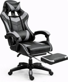 LEAN Kancelárska stolička s opierkou na nohy a vankúšmi – sivá