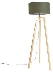 Trojnohá stojaca lampa drevená s tienidlom 50 cm zelená - Puros