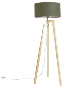 Trojnohá stojaca lampa drevená s tienidlom 50 cm zelená - Puros