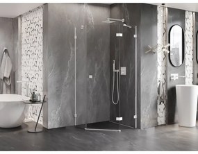 Mexen Lunar, pravý výklopný päťuholníkový sprchový kút 90 x 90 cm, 8mm číre sklo, biely profil, 831-090P-090L-20-00-P