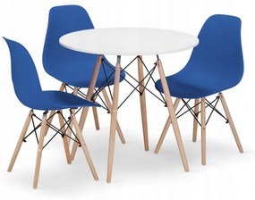 Jedálenský stôl TODI biely 80 cm s tromi stoličkami OSAKA modré