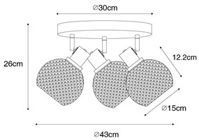 Dizajnové bodové svetlo čierne s dymovým sklom 3-svetlo okrúhle - Chico