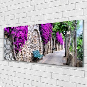 Obraz plexi Aleje lavička kvety 125x50 cm