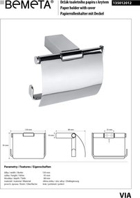 Bemeta Design VIA: Držiak toaletného papiera, s krytom - 135012012