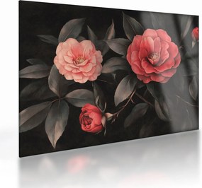 Sklenený obraz - Červené kvety na tmavom pozadí (70x50 cm)