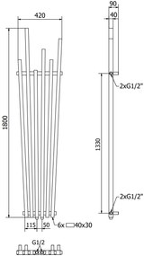 Mexen Omaha, vykurovacie teleso 1800 x 420 mm, 655 W, čierna, W208-1800-420-00-70