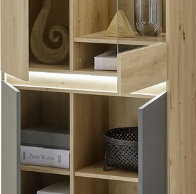 Vysoká vitrína Lille, dub artisan/antracit, s osvetlením