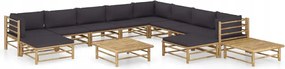 vidaXL 12-dielna záhradná sedacia súprava s tmavosivými podložkami bambus