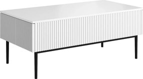 Konferenčný stolík Nicole 120 cm so zásuvkami a kovovými nohami - matná biela / čierne nohy