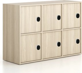 Kancelárska skriňa FRAME, nízka, 6x dvere, 1299 x 450 x 881 mm, kódový zámok, dub prírodný