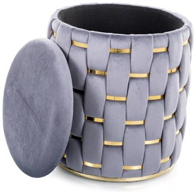 Taburet Tiara Velvet s úložným prostorem šedý/zlatý