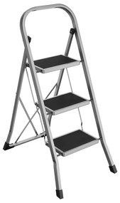Rebrík, 3-stupňový skladací rebrík, oceľový, nosnosť 150 kg, sivý