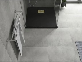 Mexen Hugo, štvorcová sprchová vanička SMC 70 x 70 cm, čierna, zlatá krytka, 42707070-G