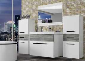 Kúpeľňový nábytok Belini biely mat / šedý antracit Glamour Wood + umývadlo + zrkadlo  ROD M 4/0/W/WGW/0/ZW