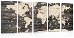 5-dielny obraz mapa na drevenom pozadí
