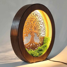 Strom života LED lampa z dreva a machu | ZIVENA: HDF - Orech 20 cm 4785-115180 LED0610