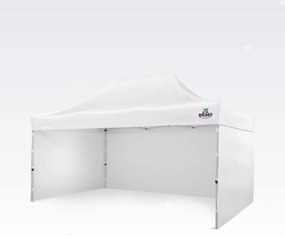 BRIMO Záhradný stan 3x4,5 m Oceľ | Rýchlo-rozkladací Altánok na Eventy a Párty - s 3 stenami - Biela 10