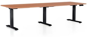 Výškovo nastaviteľný stôl OfficeTech Long, 240 x 80 cm, čierna podnož, čerešňa