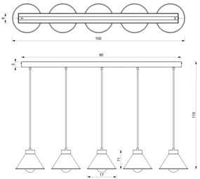 Luster na lanku DEMET 5xE27/60W/230V čierna/zlatá