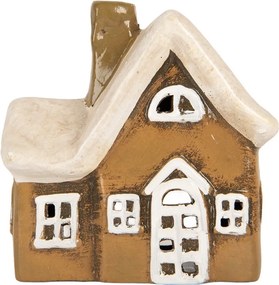 Hnedý keramický svietnik na čajovú sviečku domček Village - 13*7*13 cm