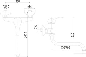 Mereo, Mereo Drezová nástenná batéria, Lila, 150 mm, s ramienkom rúrkovým ø 18 mm - 300 mm, chróm, MER-CBEE30106