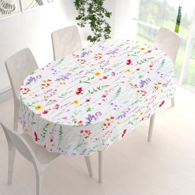 Biante Bavlnený oválny obrus Sandra SA-492 Kvetovaná lúka na bielom 50x100 cm