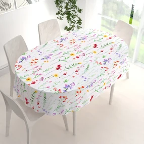 Biante Bavlnený oválny obrus Sandra SA-492 Kvetovaná lúka na bielom 140x220 cm