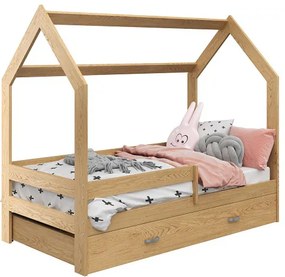Detská posteľ DOMČEK D3 borovica 80x160 cm Rošt: Bez roštu, Matrac: Bez matraca, Úložný box: S úložným boxom bielym