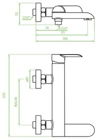 Laveo Alea, nástenná vaňová batéria 150mm, chrómová, LAV-BLE_01FD