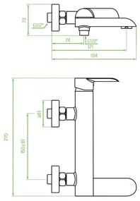 Laveo Alea, nástenná vaňová batéria 150mm, chrómová, LAV-BLE_01FD