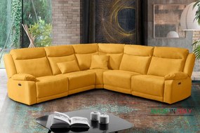 Kožená sedacia súprava CONTINENTAL rohová s funkciou relax, elektrické, žltá (giallo 320)