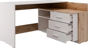 Rohový písací stôl Alex, dub artisan/biely