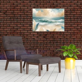 Sklenený obraz – Maľovaná pláž v jemných farbách (70x50 cm)