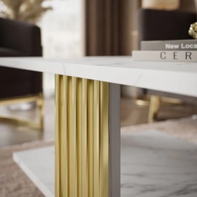 KONFERENČNÝ STOLÍK CHARLES BIELY MRAMOR + ZLATÝ