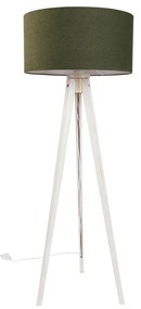 Stojacia lampa Tripod biela s látkovým tienidlom tmavozelená 50cm - Tripod Classic